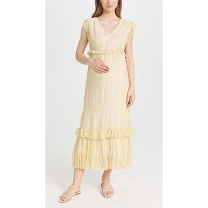Hatch Maternity The Luna Dress Yellow Floral Ruffle Tiered Midi Dress US M